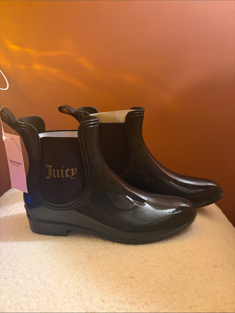 Juicy Couture Glossy Black Rori Rain Ankle Boots